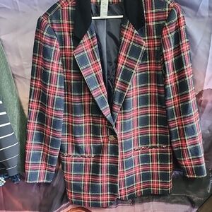 Sag Harbor Red and Blue Plaid Blazer Vintage Shoulder Pads